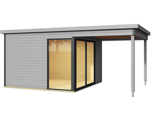 Abri de jardin avec auvent et porte coulissante