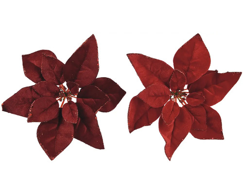 Décoration de Noël en plastique 28 x 28 x 5 cm sélection de couleurs aléatoire Deux poinsettias artificiels rouges avec des feuilles