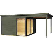 Abri de jardin moderne avec porte coulissante et terrasse couverte