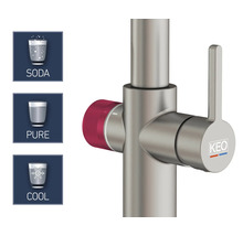 Armatur mit Soda-, Rein- und Kühlwasserfunktion und Keo Logo