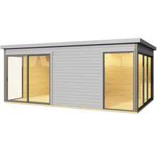 Abri de jardin en bois avec porte coulissante et éléments de fenêtre