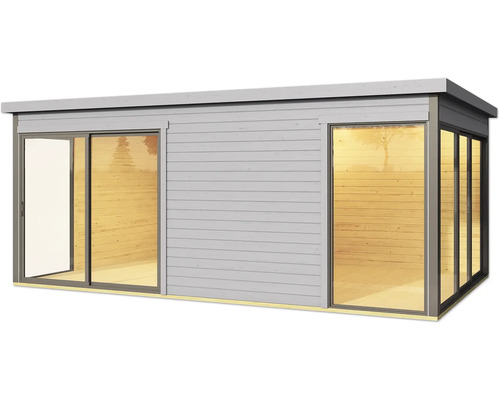 Abri de jardin en bois avec porte coulissante et éléments de fenêtre