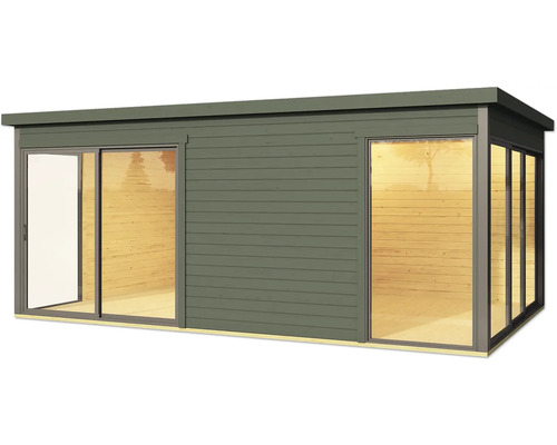 Maison de jardin moderne avec porte coulissante et grandes baies vitrées