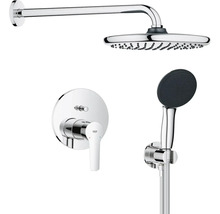 Ensemble de douche avec pomme de tête, douchette à main et mitigeur monocommande pour montage mural