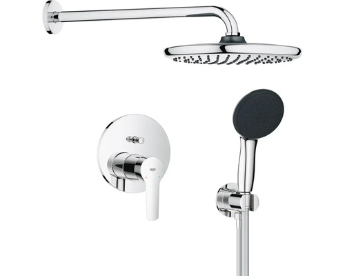 Brausegarnitur mit Kopfbrause, Handbrause und Einhebelmischer zur Wandmontage