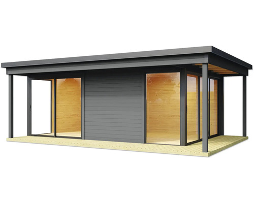 Maison de jardin moderne avec portes coulissantes et revêtement en bois