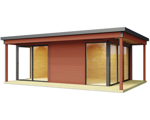 Abri de jardin avec portes coulissantes et terrasse couverte