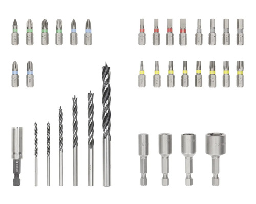 Verschiedene Schrauberbits, Bohrer und magnetische Bitaufnahmen