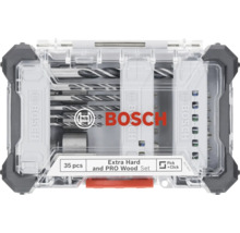 Bosch Logo. 35-teiliges Bohrerset und Schrauberbit-Set für Holz in transparenter Kunststoffbox.
