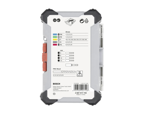 Bohrer-Bit-Set mit Informationen zu Größen und Typen