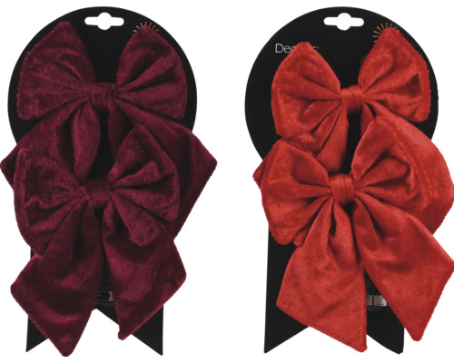 Décoration de Noël nœud en polyester sélection de couleurs aléatoire Deux nœuds décoratifs en velours sur un emballage de vente au détail