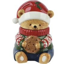Boîte à biscuits en forme d''ours en peluche avec bonnet de Noël et biscuit