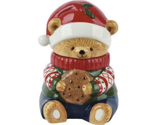 Boîte à biscuits en forme d''ours en peluche avec bonnet de Noël et biscuit