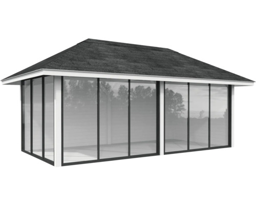 Pavillon Palmako Bianca Slide 16,6 m² Set 202 588 x 300 cm weiß Pavillon mit Glaswänden und Dach aus Dachpappe