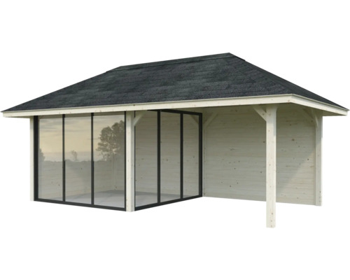 Abri de jardin avec porte coulissante et toit en bitume