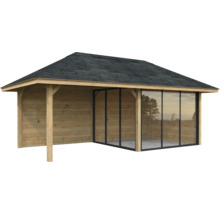 Holz Gartenhaus mit Glasfront und Dachschindeln