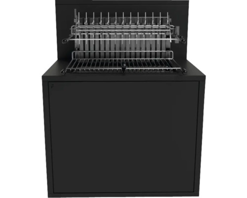 Module cuisine d'extérieur Forge Adour avec support pour barbecue au charbon Barbecue à charbon de bois noir avec grille et brochettes