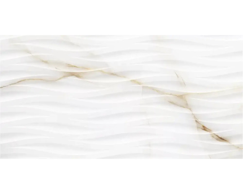 Carrelage décoratif en grès cérame fin form & style SIENA onyx or 32 cm x 62.5 cm x 0.9 cm Carreau mural blanc décoratif avec surface ondulée