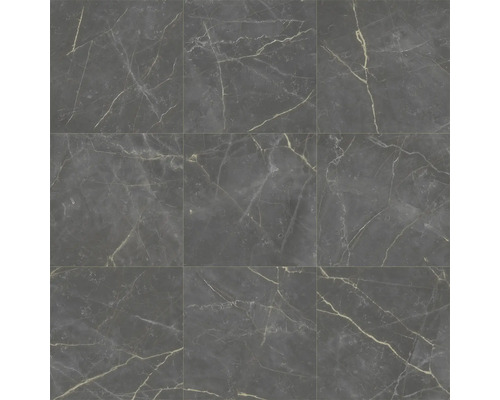 PVC-Boden Maxima Marmor schwarz 400 cm breit (Meterware) Neun graue Bodenfliesen mit Marmormuster
