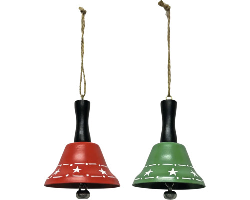 Deko Hänger Glocke assortiert mit Sternen aus Metall 6.5 x 6.5 x 8.5 cm rot grün Zwei dekorative Glocken mit Sternenmuster zum Aufhängen