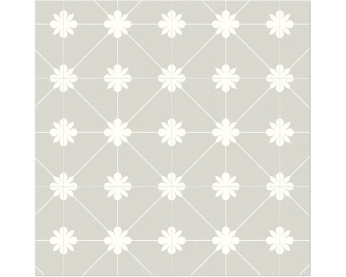 PVC-Boden Gaia Fliesenoptik grau 300 cm breit (Meterware) Fliesenmuster mit Blumenmotiv