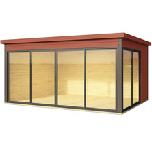 Abri de jardin moderne avec portes coulissantes et revêtement en bois