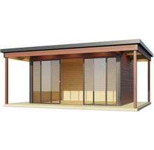 Abri de jardin avec portes coulissantes et auvent