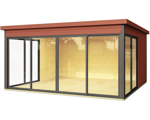 Abri de jardin en bois avec portes coulissantes et toit plat