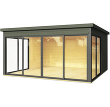 Abri de jardin avec portes coulissantes et toit plat