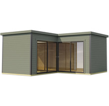 Abri de jardin avec portes coulissantes et toit plat