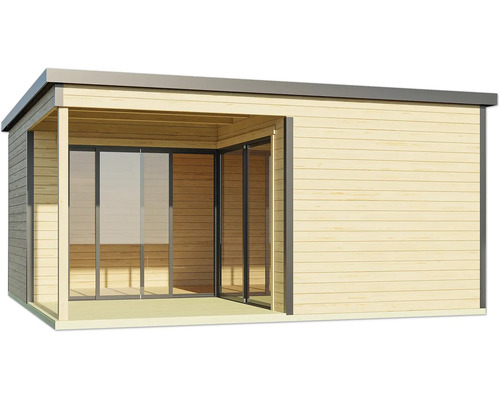 Abri de jardin en bois avec portes coulissantes et toit plat