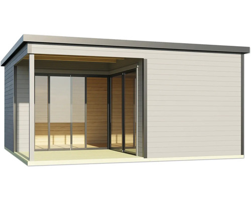 Abri de jardin avec portes coulissantes et bardage en bois