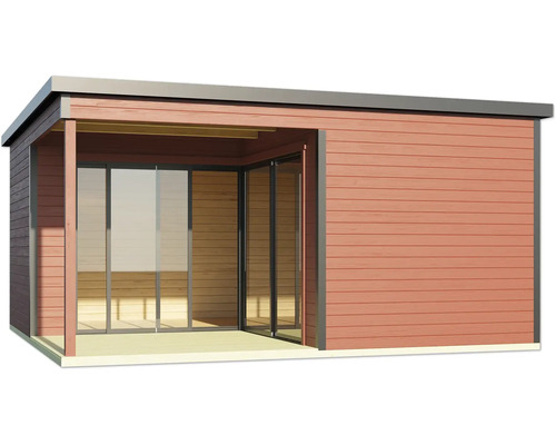 Abri de jardin avec portes coulissantes et terrasse couverte