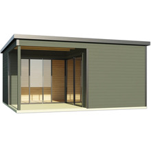 Abri de jardin moderne avec portes coulissantes et toit plat