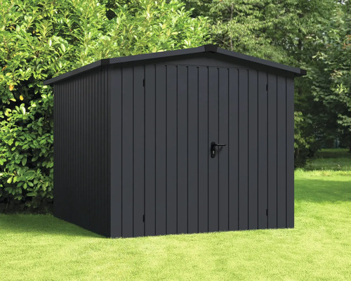 Gartenhaus Hörmann EcoStar Euroline Satteldach, Doppeltür 237 x 278 cm anthrazit Schwarzes Gartenhaus aus Metall im Garten