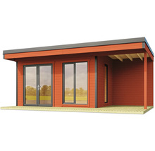 Abri de jardin avec porte double et terrasse