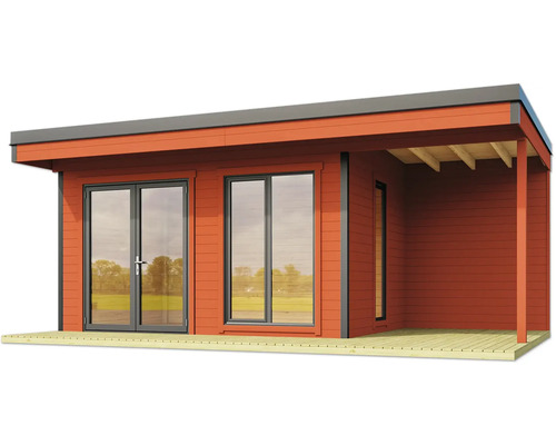 Abri de jardin avec porte double et terrasse