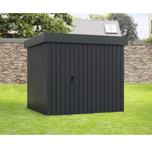 Gartenschrank aus Metall mit Tür und Griff im Garten