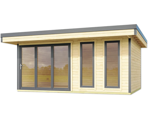 Maison de jardin en bois avec fenêtres et porte double