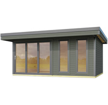 Abri de jardin moderne avec portes fenêtres et fenêtres