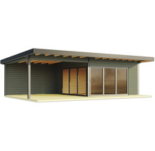 Abri de jardin avec porte coulissante et terrasse couverte