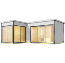 Abri de jardin avec portes coulissantes et bardage en bois