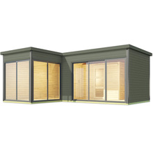 Abri de jardin avec portes coulissantes et revêtement en bois