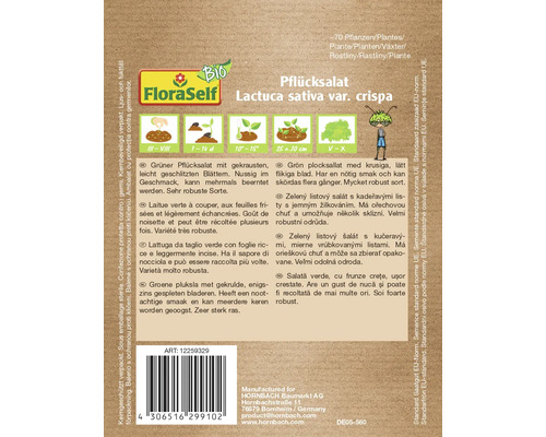 FloraSelf Laitue à couper Lactuca sativa var crispa sachet de graines