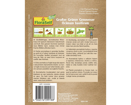 FloraSelf Grand Vert Génois Ocimum basilicum sachet de graines
