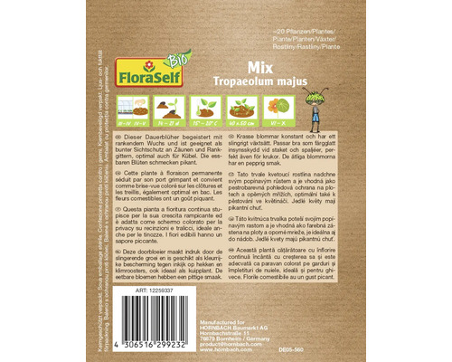 Sachet de graines FloraSelf Mix Tropaeolum majus, environ 20 plantes