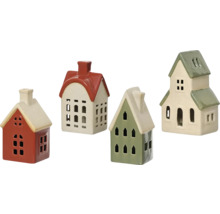 Quatre maisons décoratives en céramique avec ouvertures de fenêtres