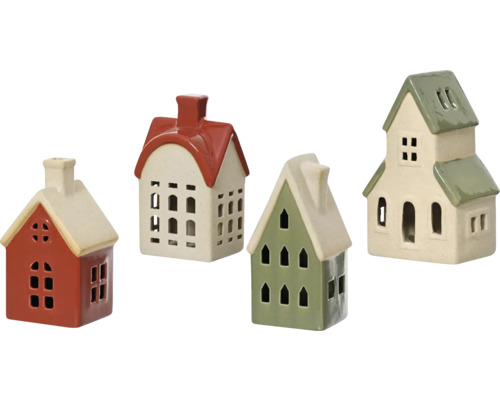 Décoration de Noël maison en céramique sélection de couleurs aléatoire Quatre maisons décoratives en céramique avec ouvertures de fenêtres