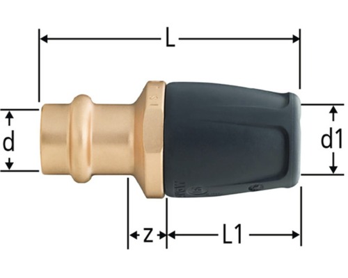 Optiflex Profix 85133.23 Übergang auf Optipress Aquaplus, mit Pressmuffe 22x20 Pressfitting mit Maßangaben