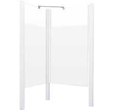 Cabine de douche d''angle avec parois en verre transparent et cadres blancs